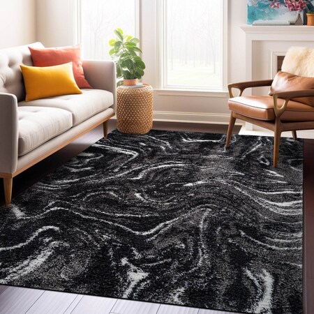 World Rug Gallery Abstract Marble Shag Area Rug 5 ft x 7 ft Anthracite WR125ANTHRACITE5X7