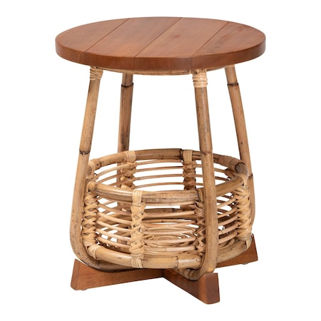 Bali & Pari Derenik Natural Rattan and Mahogany Wood End Table 261-14369-ZORO