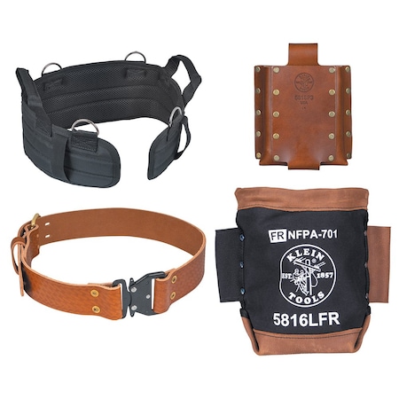 Klein Tools Belt, Toolbelt Set, Rodbuster, XL, Brown/Black, Leather, Steel, Brass, 3 Pockets 5800HPBXL
