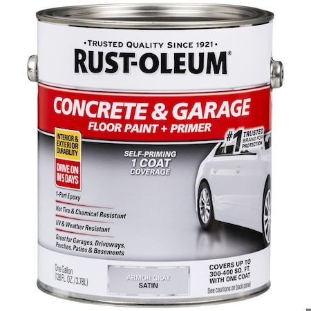 Rust-Oleum 1 gal Concrete and Garage Floor Paint, Satin Finish, Armor Gray 225359