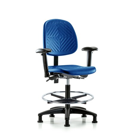 Blue Ridge Ergonomics Poly Chair, Med Bench, Med Back, Tilt, Arms, Foot Ring, Glides, Blue BR-PMBCH-MB-RG-T1-A1-CF-RG-BLU