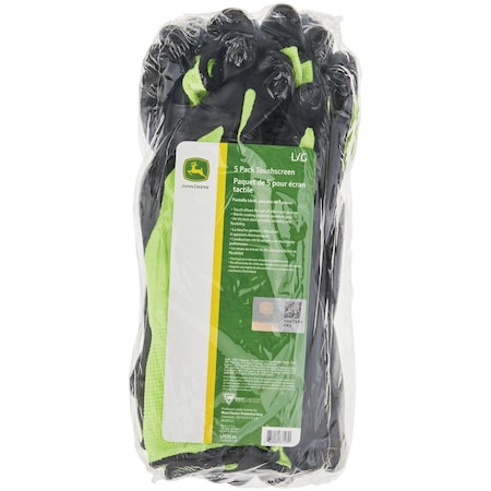 John Deere Mens Large Nitrile Coated Polyester Hi-Vis Green Work Glove, 5PK JD00034-L5P