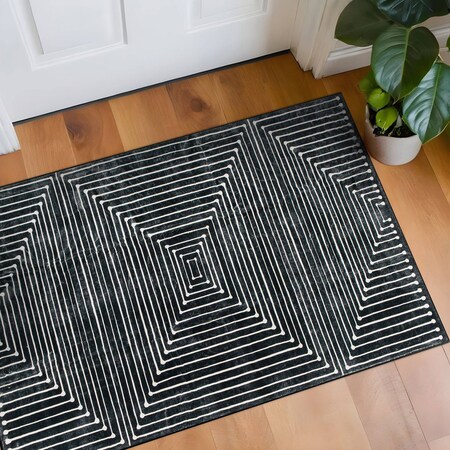 World Rug Gallery Bohemian Stripes Washable Non Slip Area Rug 2 ft x 4 ft Black WR73BLACK2X4