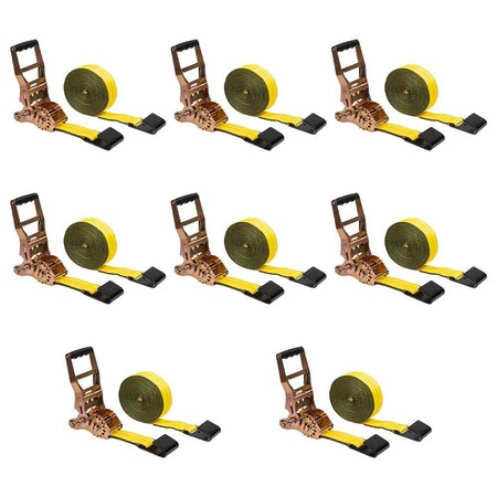 Mytee Products 8PK 4inx30ft Self-Tensioning Ratchet Tie Down Strap w/Flat Hook 5400lbs WLL, 8PK RS430TGx8