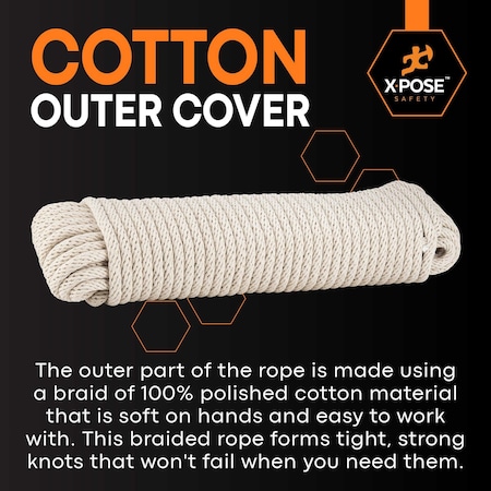 Xpose Safety White Braided Sash Cord 3/16in x 100ft, 6PK WSC316-100-6-X-S