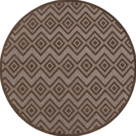 Homeroots 8' Brown Round Geometric Indoor Outdoor Area Rug 572834