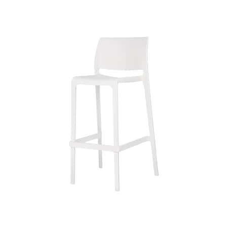 Homeroots Set of Two 30" White Heavy Duty Plastic Low Back Outdoor Bar Height Chairs, 2PK 565363