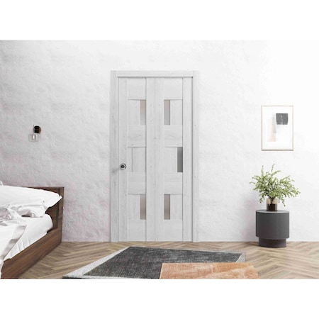 Vdomdoors Sliding Closet Bi-fold Doors 36 x 80in, Sete 6933 Nordic White, Sturdy Tracks Moldings Trims SETE6933BF-NOR-36