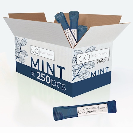 Go Mouthwash Individual Mouthwash Packets, Bold Mint Flavor, 0.37 oz Packet, 250PK MW250BOLD