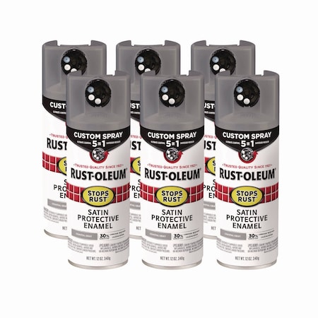 Rust-Oleum Stops Rust 5-in-1 Spray Paint, Satin Coastal Gray, 12 oz Aerosol Can, 6PK 376872