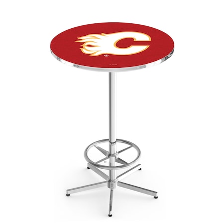 Holland Bar Stool Co 42" Chrome Calgary Flames Pub Table, 36" dia. Top L216C4236CalFla