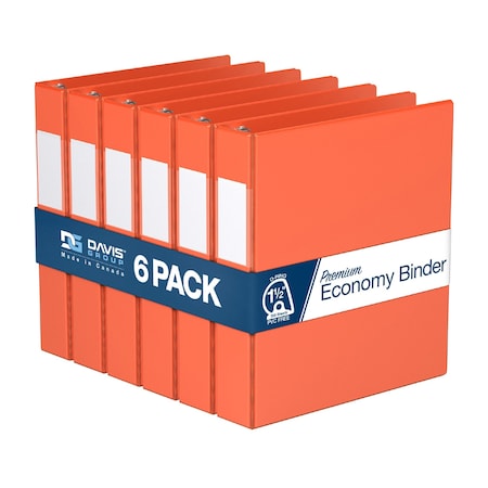 Davis Group Premium Economy, Angle D Ring, Binder, (Orange, 1.5"), PK6 2302-19-06