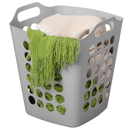 Basicwise Flexible Plastic Laundry Basket - Square Storage Hamper with Side Handles for Easy Carrying QI003857.L.GY