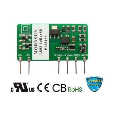 Mornsun AC-DC converter, Low cost, 3W 12VDC, 90-528VAC input LS03-16B12SS