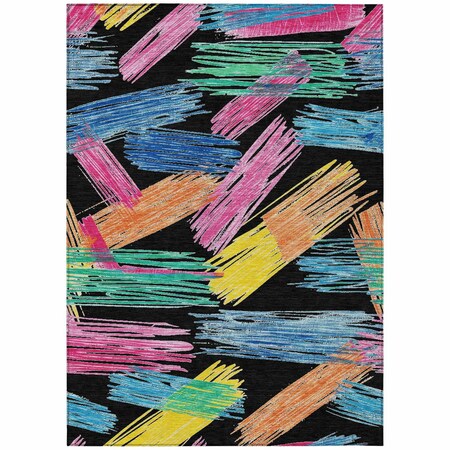 Homeroots 8' X 10' Black Pink And Yellow Striped Washable Indoor Outdoor Area Rug 618043