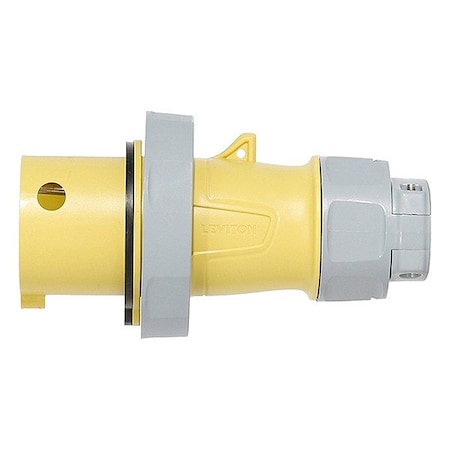 Leviton Pin & Sleeve Plug, 20 A, 125V AC, Single Phase, 2 Pole, IEC Grounding, Yellow, NEMA 3R, 4X, 6P, 12 320P4WLEV