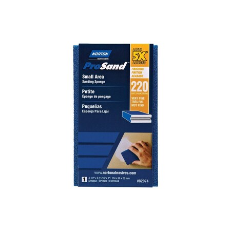 Norton ProSand Sanding Sponge, 4-1/2in L, 2-11/16in W, 220 Grit, Extra Fine, Aluminum Oxide Abrasive Blue 7660782074