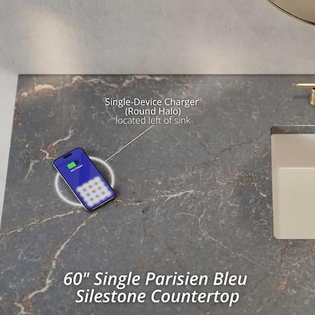 James Martin Vanities Chicago 60in Single Vanity, Glossy White, w/ 3 CM Parisien Bleu Silestone Top 503-V60S-GW-FPBL