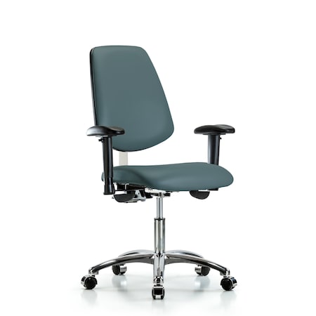 Blue Ridge Ergonomics Clean Room Chair Vin Desk Chair, Med, Bk, Cast, Blu, CL100, Adjustable Arms, 18" to 23" Height, Vinyl BR-NCR-VDHCH-MB-CR-T0-A1-CC-8546