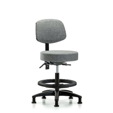 Blue Ridge Ergonomics Fab Stool with Back-Medium Bench Height with Seat Tilt, Black Foot Ring, and Stat Glides in Gray Fab BR-FMBST-RG-T1-BF-RG-F44