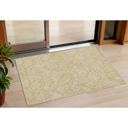 Homeroots 3' X 5' Gold And Beige Floral Washable Indoor Outdoor Area Rug 594623