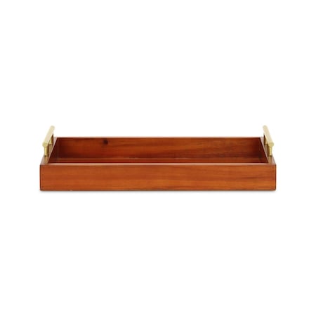 Homeroots 16" Brown And Gold Solid Wood Handmade Serving Tray With Handles 625663