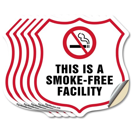 Signmission No Smoking Shield Label Set This Is A Sm, 6 inch X 6 inch, Vinyl Decal, 5PK SHI-D-5PACK-6-399