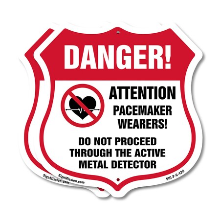 Signmission Pacemaker Wearers Shield Sign Danger! At, 6 inch X 6 inch, Plastic Sign, 2PK SHI-P-2PACK-6-428