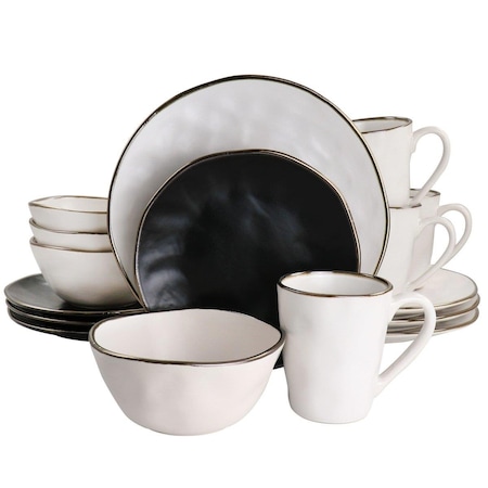 Fastfood Roman Stoneware Dinnerware Set with Gold Rim - Assorted Matte - 16 Piece FA3053581