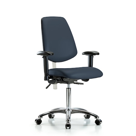Blue Ridge Ergonomics Clean Room Chair Vin Med Ben Chair, Med, Bk, Nav, CL100, Adjustable Arms, 22" to 29" Height, Vinyl BR-NCR-VMBCH-MB-CR-T1-A1-NF-CC-8582