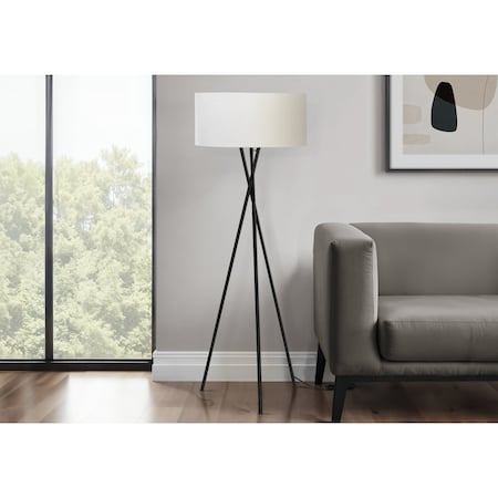 Monarch Specialties Lighting, 62''h, Floor Lamp, Black Metal, Ivory / Cream Shade, Contemporary I 9756