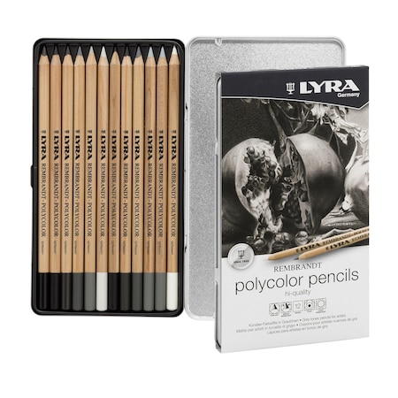 Lyra Rembrandt Polycolor Colored Pencil Set Tin, Gray Tones, Assorted Colors, 12-Piece Set L2001122