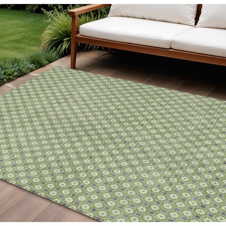 Homeroots 9' X 12' Green And Gray Floral Washable Indoor Outdoor Area Rug 610652