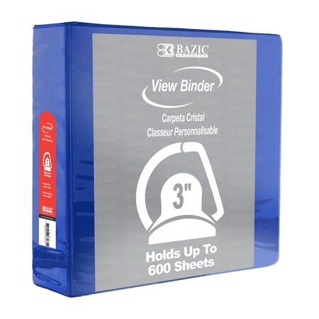 Bazic Products Slant D Ring View Binder with 2 Pockets, 3", Blue 3194