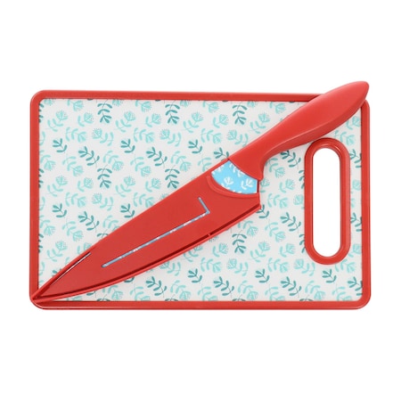 Gibson Home Village Vines 3 Piece Cutting Board and Knife Set in Red and Blue 131567.03