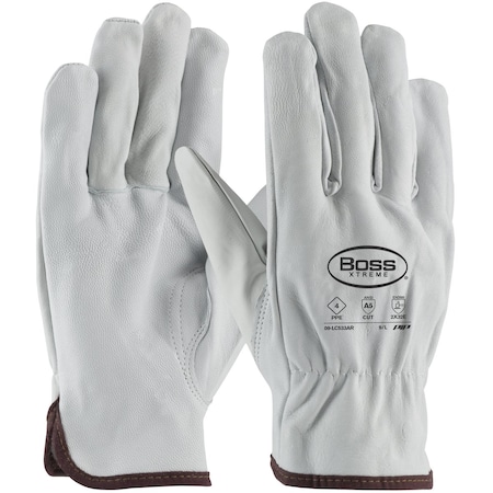 Boss AR Rated Top Grain Goatskin Leather Drivers Glove with Para-Aramid Lining, Keystone Thumb, 12PK 09-LC533AR/XL