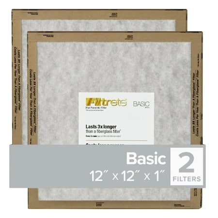 Filtrete Air Filter, 12 in L, 12 in W, 2 MERV, For: Air Conditioner, Furnace and HVAC System FPL10-2PK-24