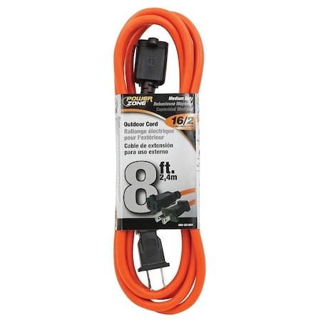 Powerzone Extension Cord, 16 AWG, Outdoor, Orange, 8 ft OR481608