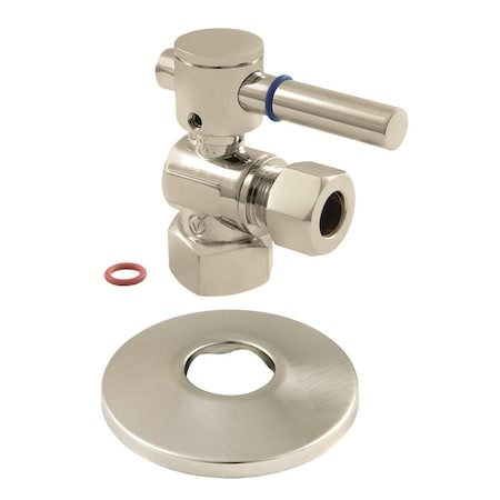 Pinpoint 0.5 in. FIP x 0.5 in. O.D. Compression Quarter-Turn Angle Stop Valve with Flange, Brushed Nickel PI2600295