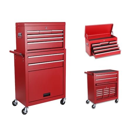 Homeroots Set of Two Red Multi-Tier Steel Rolling Cabinet With Lid, 2PK 714591