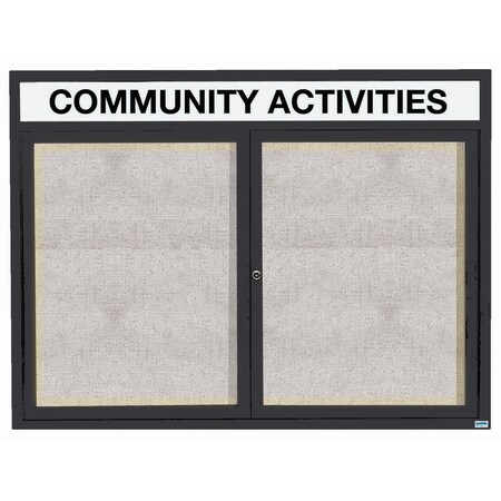 Aarco Illuminated Outdoor Enclosed Bulletin Board w/ Al Frame Header, Powder Coated Black, 48''Hx60''W ODCC4860RHIBK
