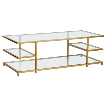 Homeroots 54" Gold Glass And Steel Coffee Table With Three Shelves 522001