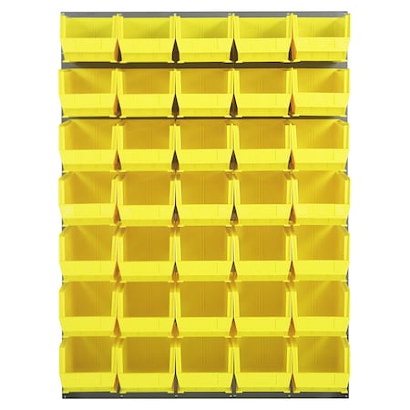Quantum Storage Systems 48X61 GRAY LOUVERED PANEL WITH BINS YELLOW QLP-4861-240-35YL