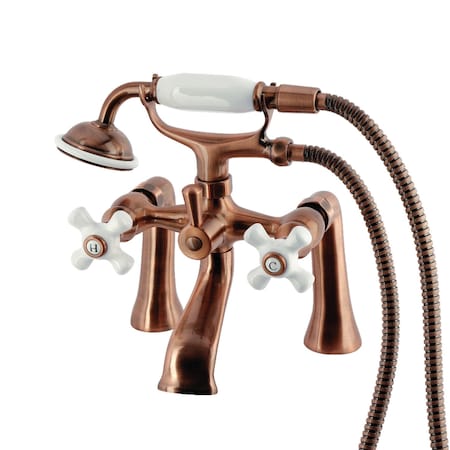 Kingston Brass 7" Center Deck-Mount Clawfoot Tub Faucet with Hand Shower, Antique Copper KS268PXAC