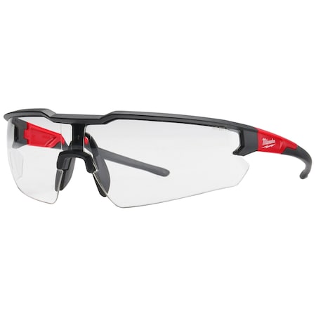 Milwaukee Tool Safety Glasses, Anti-Scratch, Clear Lens, Black/Red Frame, Half-Frame 48-73-2010