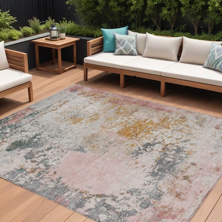 Homeroots 8' X 10' Pink Charcoal And Copper Abstract Washable Indoor Outdoor Area Rug 630804