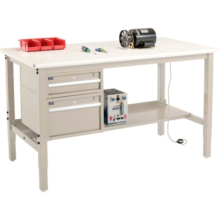 Global Industrial 60"W x 30"D Production Workbench - ESD Safety Edge - Drawers and Shelf - Tan 319232TN