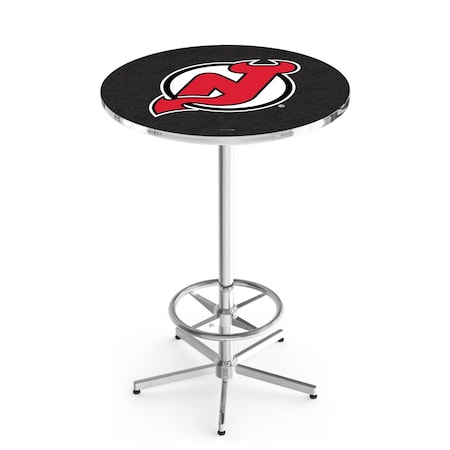 Holland Bar Stool Co 42" Chrome New Jersey Devils Pub Table, 36" dia. Top L216C4236NJDevl