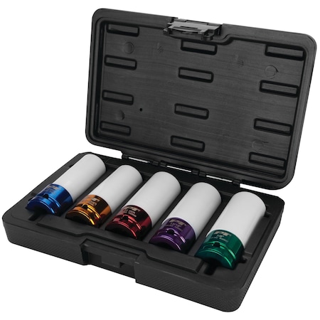 Performance Tool 5 pc. 1/2 in. Dr Thin Wall Impact Sockets, Protective Sleeves, Color Coded W32902