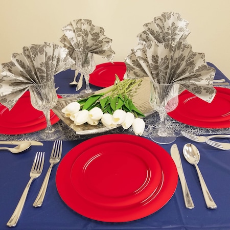 Smarty Had A Party Solid Red Holiday Round Plastic Dinnerware Value Set (120 Dinner Plates + 120 Salad Plates), 240PK 110RVP-CASE
